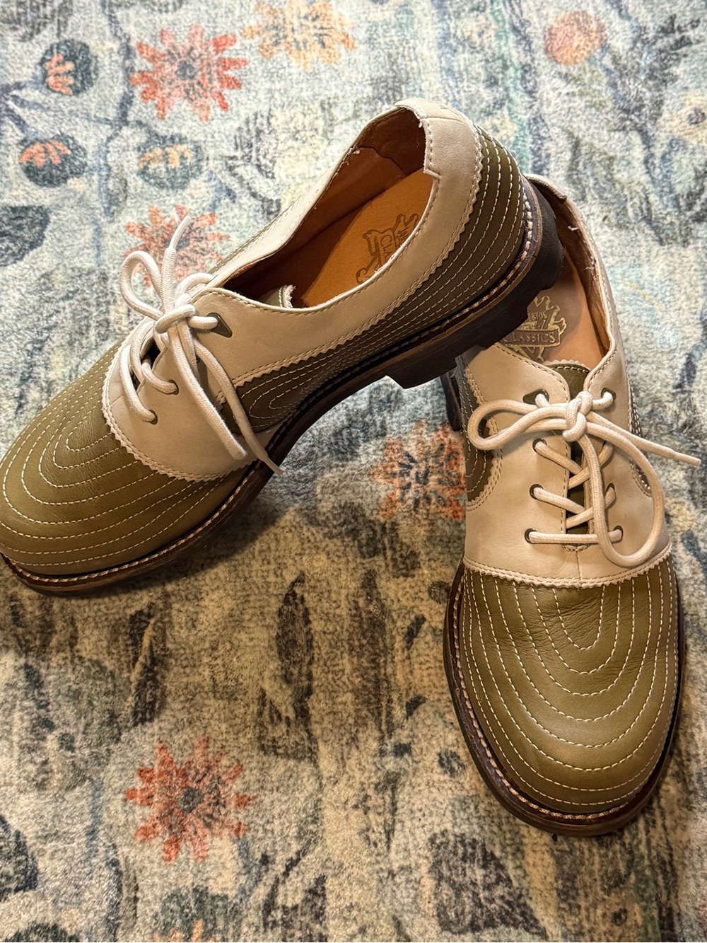 John Fluevog Vintage Men's Radio Derby - Two-Tone Olive and Green lace-up - 12